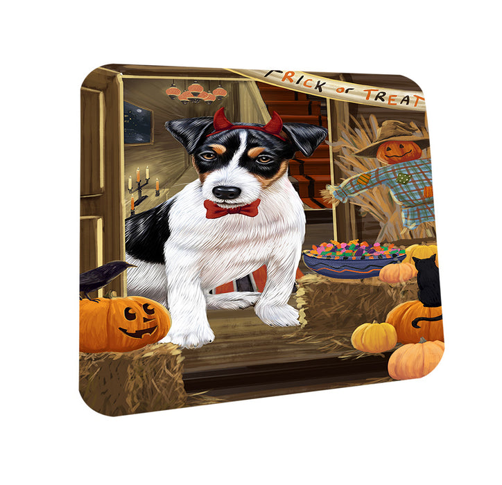 Enter at Own Risk Trick or Treat Halloween Jack Russell Terrier Dog Coasters Set of 4 CST53125
