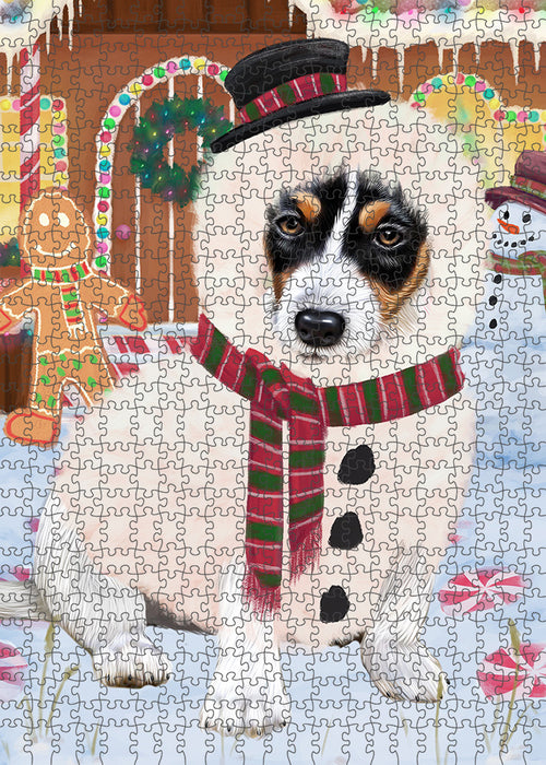 Christmas Gingerbread House Candyfest Jack Russell Terrier Dog Puzzle with Photo Tin PUZL93676