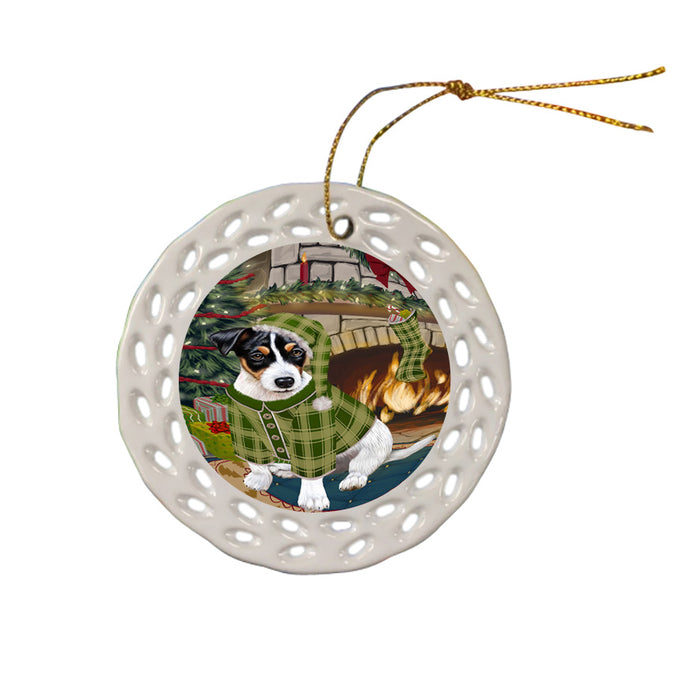 The Stocking was Hung Jack Russell Terrier Dog Ceramic Doily Ornament DPOR55699