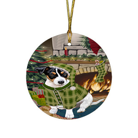 The Stocking was Hung Jack Russell Terrier Dog Round Flat Christmas Ornament RFPOR55699