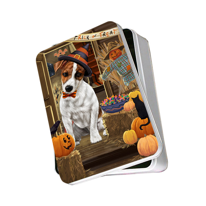 Enter at Own Risk Trick or Treat Halloween Jack Russell Terrier Dog Photo Storage Tin PITN53168