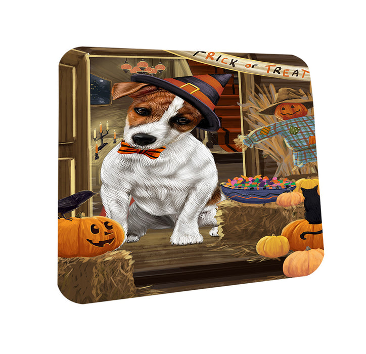 Enter at Own Risk Trick or Treat Halloween Jack Russell Terrier Dog Coasters Set of 4 CST53126