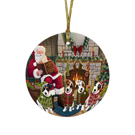 Christmas Cozy Holiday Tails Jack Russell Terriers Dog Round Flat Christmas Ornament RFPOR55488
