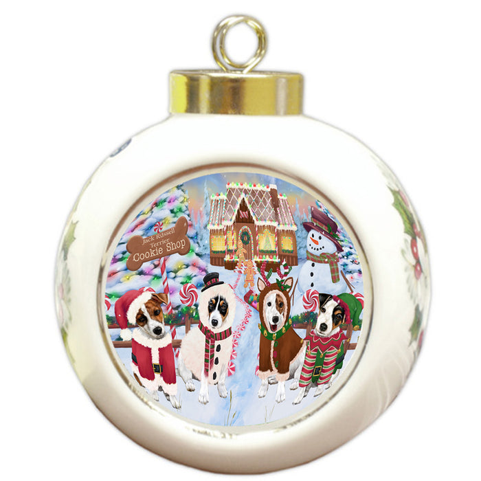Holiday Gingerbread Cookie Shop Jack Russell Terriers Dog Round Ball Christmas Ornament RBPOR56764