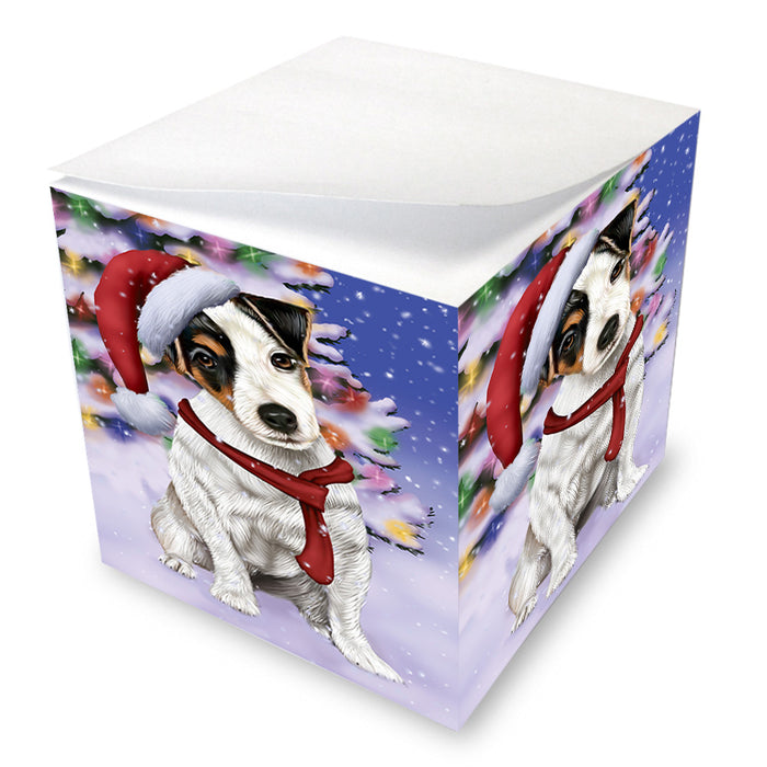 Winterland Wonderland Jack Russell Terrier Dog In Christmas Holiday Scenic Background Note Cube NOC53397