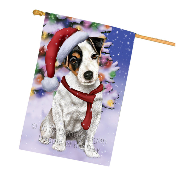 Winterland Wonderland Jack Russell Terrier Dog In Christmas Holiday Scenic Background  House Flag FLG53595