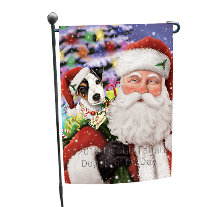 Santa Carrying Jack Russell Terrier Dog and Christmas Presents Garden Flag GFLG54056