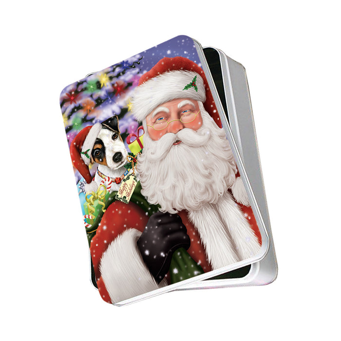 Santa Carrying Jack Russell Terrier Dog and Christmas Presents Photo Storage Tin PITN53937