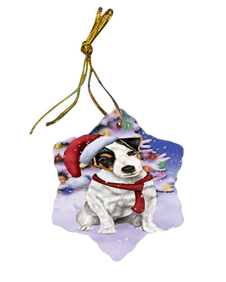 Winterland Wonderland Jack Russell Terrier Dog In Christmas Holiday Scenic Background  Star Porcelain Ornament SPOR53388