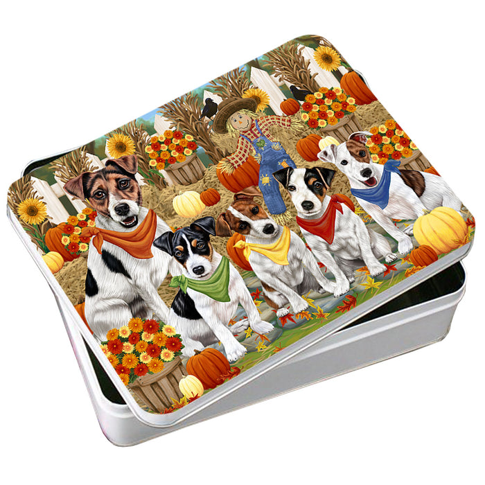 Fall Festive Gathering Jack Russell Terriers Dog with Pumpkins Photo Storage Tin PITN50648