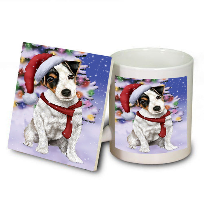 Winterland Wonderland Jack Russell Terrier Dog In Christmas Holiday Scenic Background  Mug and Coaster Set MUC53389