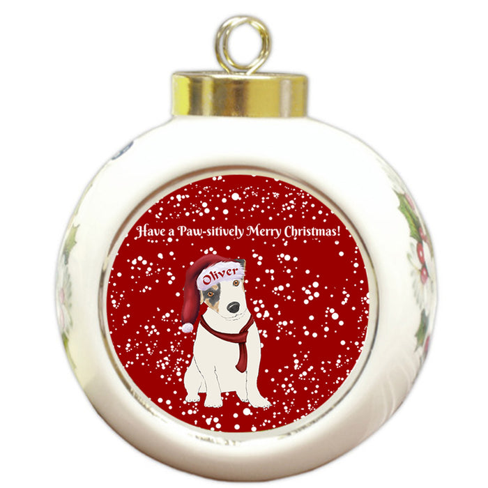 Custom Personalized Pawsitively Jack Russell Terrier Dog Merry Christmas Round Ball Ornament