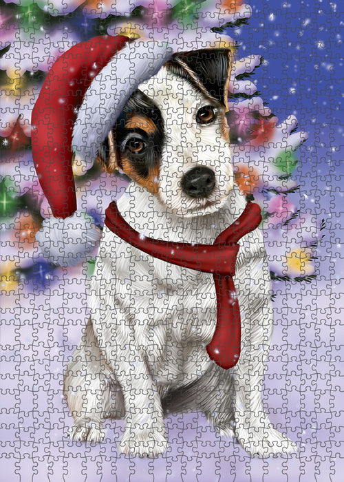 Winterland Wonderland Jack Russell Terrier Dog In Christmas Holiday Scenic Background Puzzle with Photo Tin PUZL80744