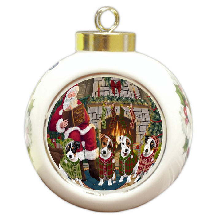 Christmas Cozy Holiday Tails Jack Russell Terriers Dog Round Ball Christmas Ornament RBPOR55488