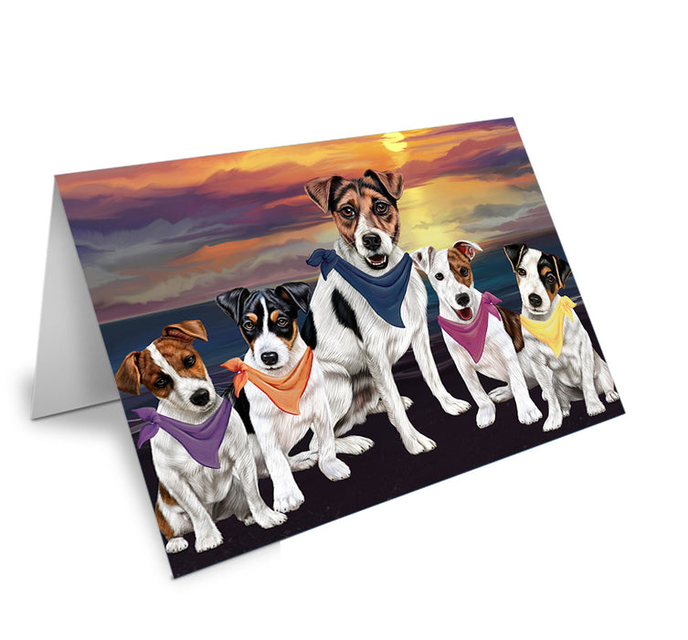 Family Sunset Portrait Jack Russell Terriers Dog Handmade Artwork Assorted Pets Greeting Cards and Note Cards with Envelopes for All Occasions and Holiday Seasons GCD54809