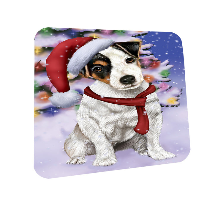 Winterland Wonderland Jack Russell Terrier Dog In Christmas Holiday Scenic Background  Coasters Set of 4 CST53355