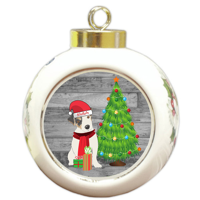 Custom Personalized Jack Russell Terrier Dog With Tree and Presents Christmas Round Ball Ornament