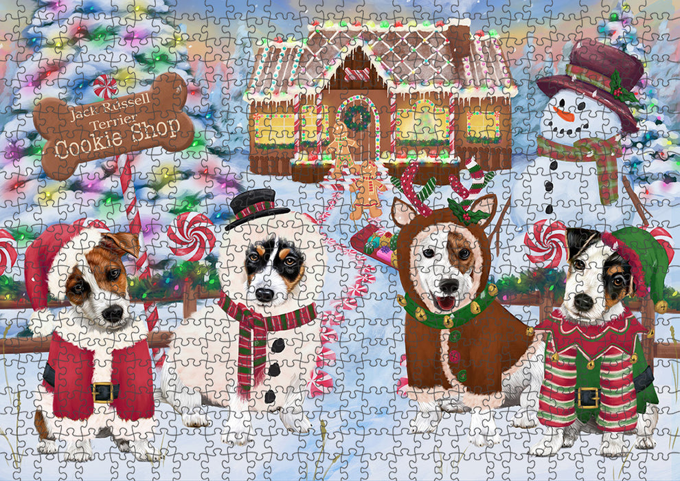 Holiday Gingerbread Cookie Shop Jack Russell Terriers Dog Puzzle with Photo Tin PUZL93832