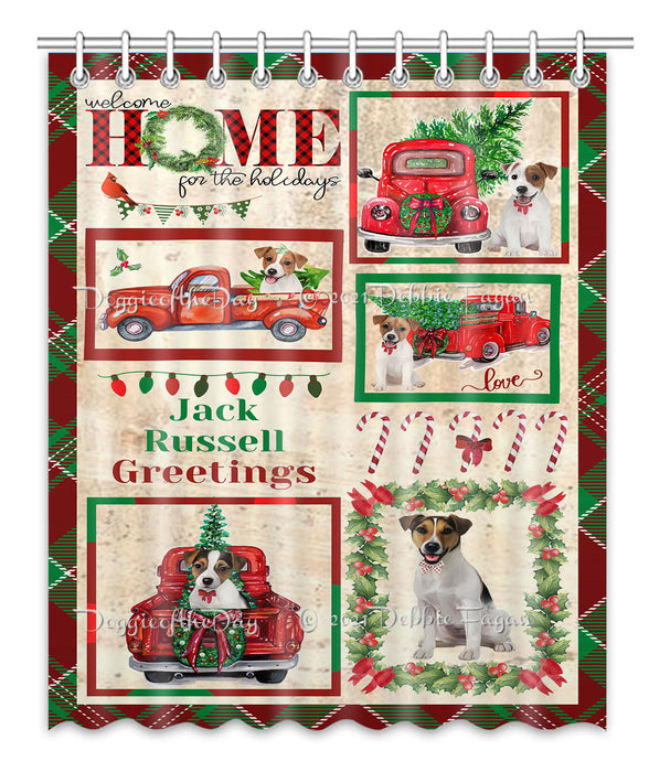 Welcome Home for Christmas Holidays Jack Russell Dogs Shower Curtain Bathroom Accessories Decor Bath Tub Screens