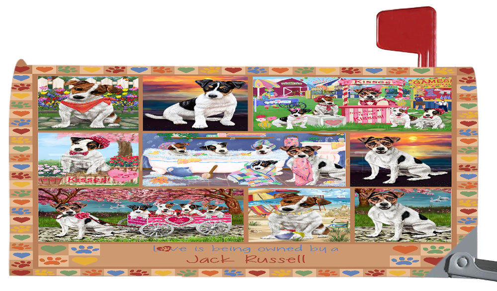 Love is Being Owned Jack Russell Dog Beige Magnetic Mailbox Cover Both Sides Pet Theme Printed Decorative Letter Box Wrap Case Postbox Thick Magnetic Vinyl Material