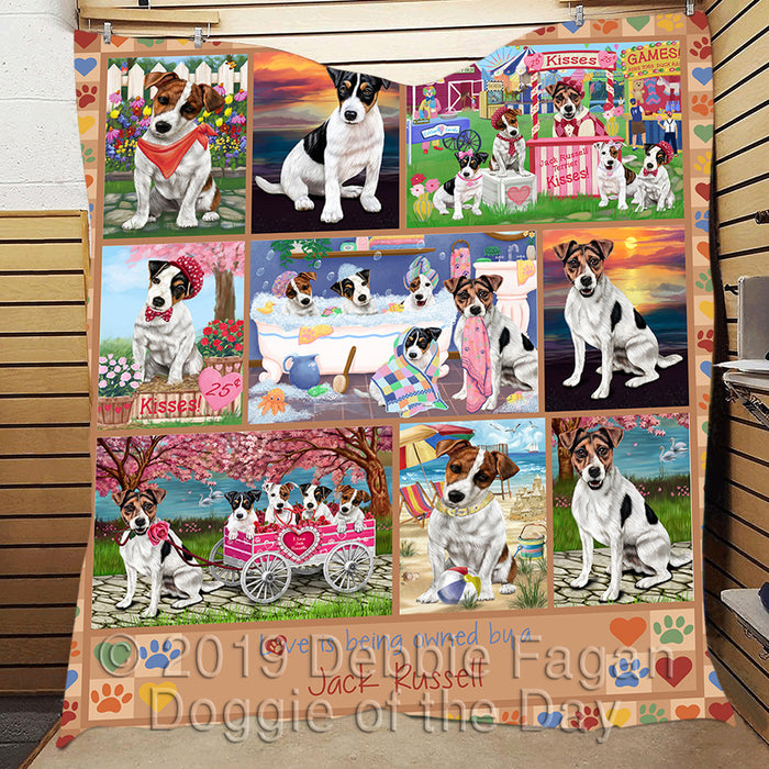 Love is Being Owned Jack Russell Dog Beige Quilt