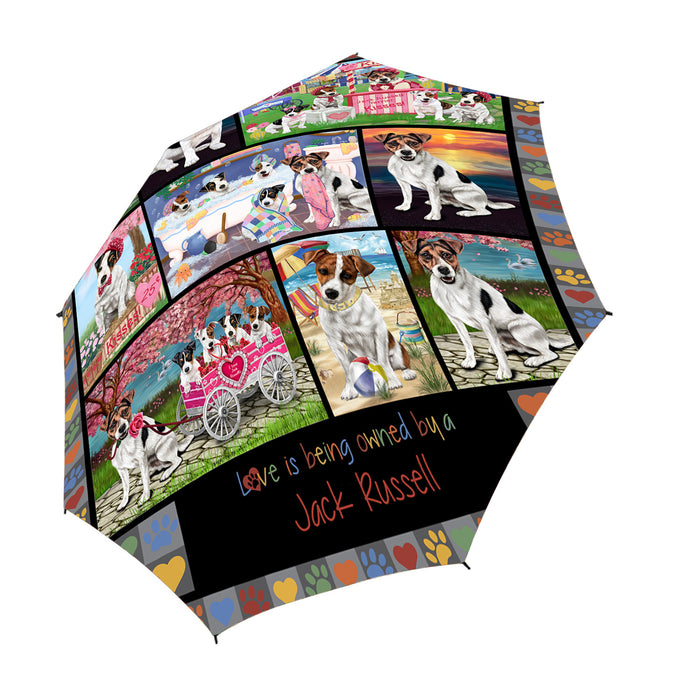 Love is Being Owned Jack Russell Dog Grey Semi-Automatic Foldable Umbrella