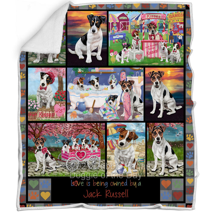 Love is Being Owned Jack Russell Dog Grey Blanket BLNKT137559