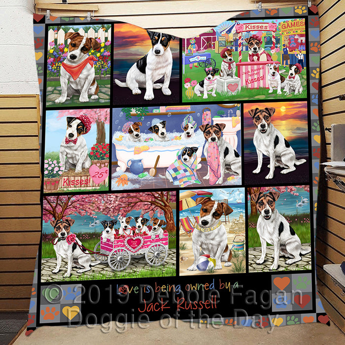 Love is Being Owned Jack Russell Dog Grey Quilt