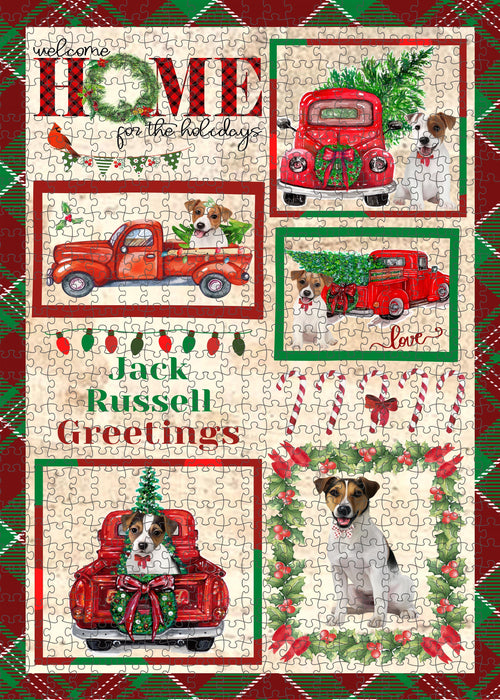 Welcome Home for Christmas Holidays Jack Russell Dogs Portrait Jigsaw Puzzle for Adults Animal Interlocking Puzzle Game Unique Gift for Dog Lover's with Metal Tin Box