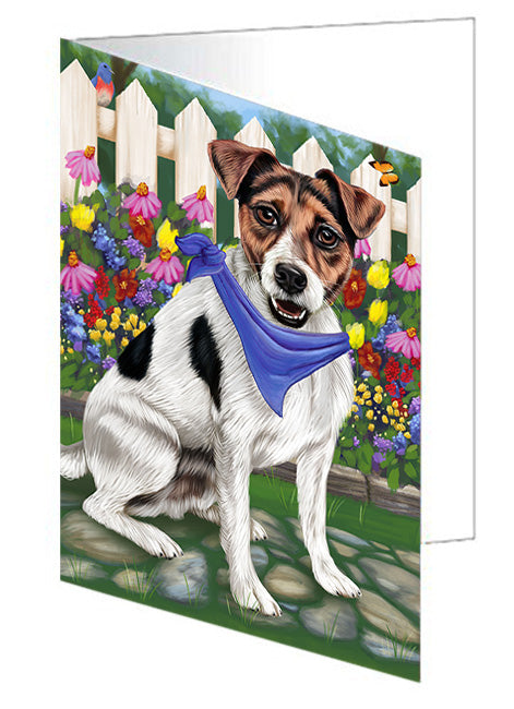 Spring Floral Jack Russell Dog Handmade Artwork Assorted Pets Greeting Cards and Note Cards with Envelopes for All Occasions and Holiday Seasons GCD53714