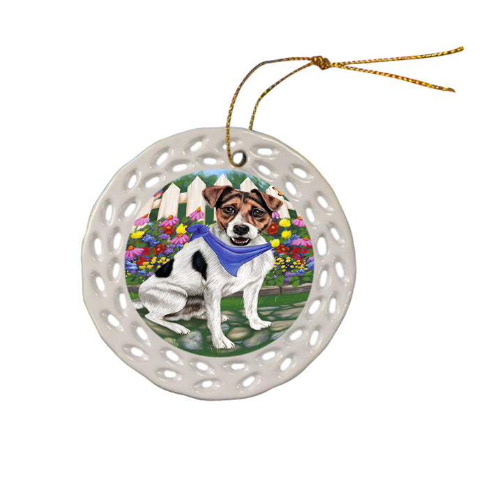 Spring Floral Jack Russell Dog Ceramic Doily Ornament DPOR49895