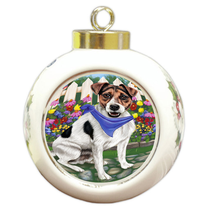 Spring Floral Jack Russell Dog Round Ball Christmas Ornament RBPOR49895