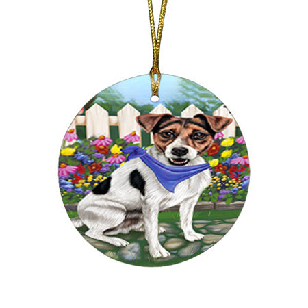 Spring Floral Jack Russell Dog Round Flat Christmas Ornament RFPOR49886