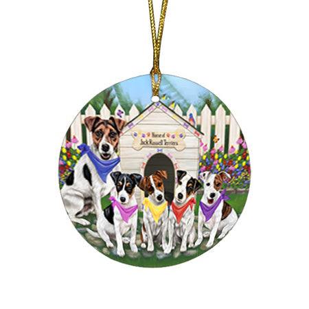 Spring Dog House Jack Russells Dog Round Flat Christmas Ornament RFPOR49887