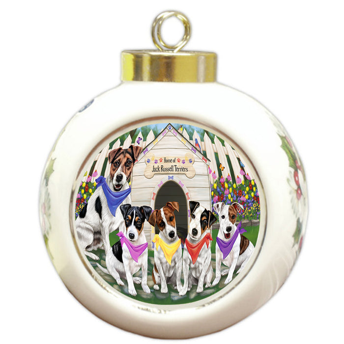 Spring Dog House Jack Russells Dog Round Ball Christmas Ornament RBPOR49896