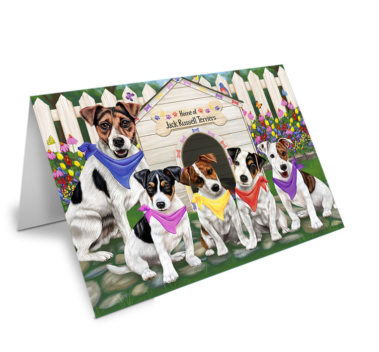 Spring Dog House Jack Russells Dog Handmade Artwork Assorted Pets Greeting Cards and Note Cards with Envelopes for All Occasions and Holiday Seasons GCD53717