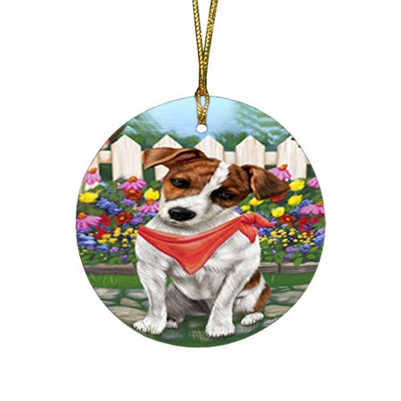 Spring Floral Jack Russell Dog Round Flat Christmas Ornament RFPOR49888