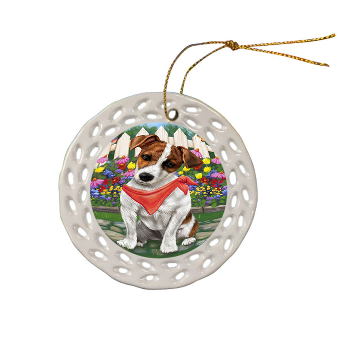 Spring Floral Jack Russell Dog Ceramic Doily Ornament DPOR49897