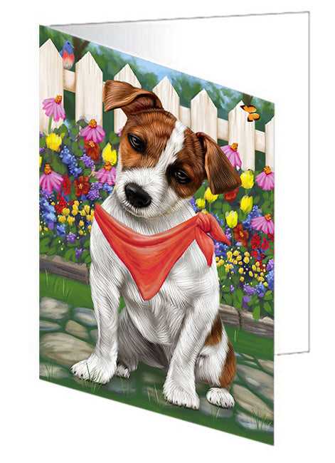 Spring Floral Jack Russell Dog Handmade Artwork Assorted Pets Greeting Cards and Note Cards with Envelopes for All Occasions and Holiday Seasons GCD53720