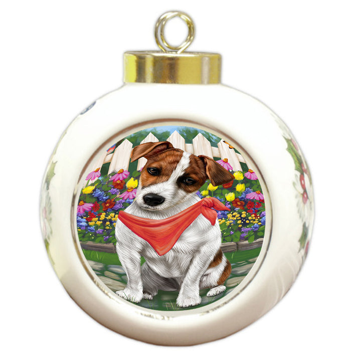 Spring Floral Jack Russell Dog Round Ball Christmas Ornament RBPOR49897