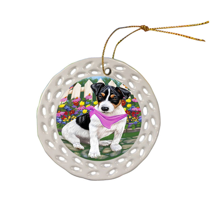 Spring Floral Jack Russell Dog Ceramic Doily Ornament DPOR49898