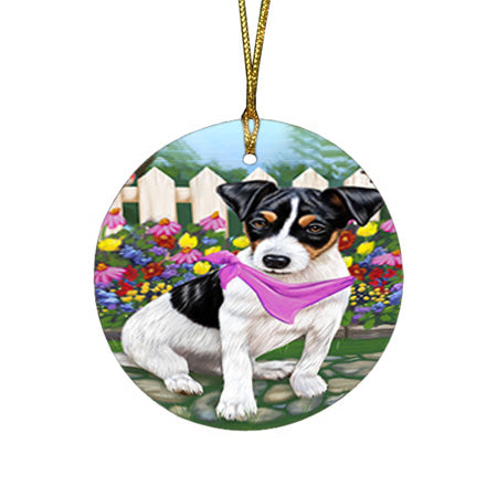 Spring Floral Jack Russell Dog Round Flat Christmas Ornament RFPOR49889