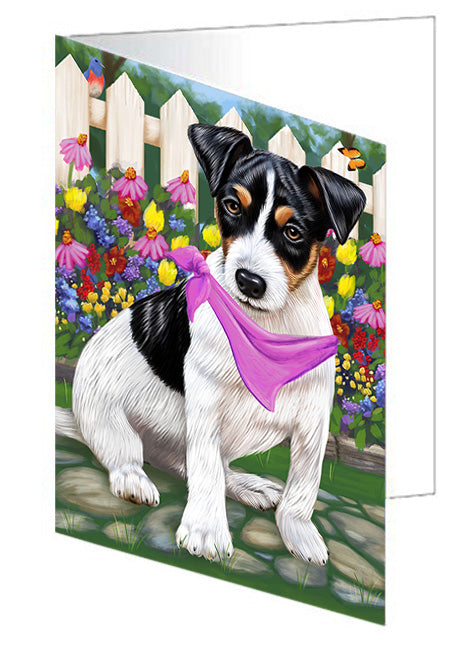 Spring Floral Jack Russell Dog Handmade Artwork Assorted Pets Greeting Cards and Note Cards with Envelopes for All Occasions and Holiday Seasons GCD53723