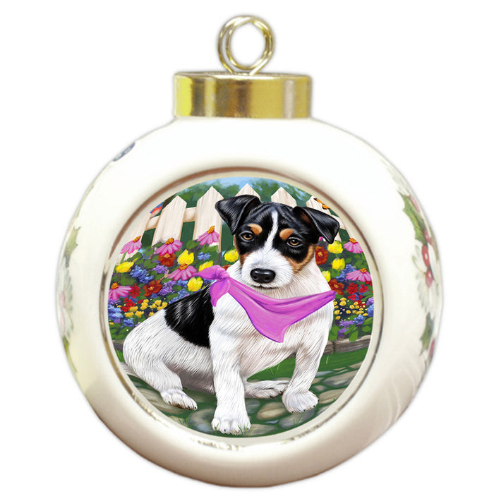 Spring Floral Jack Russell Dog Round Ball Christmas Ornament RBPOR49898