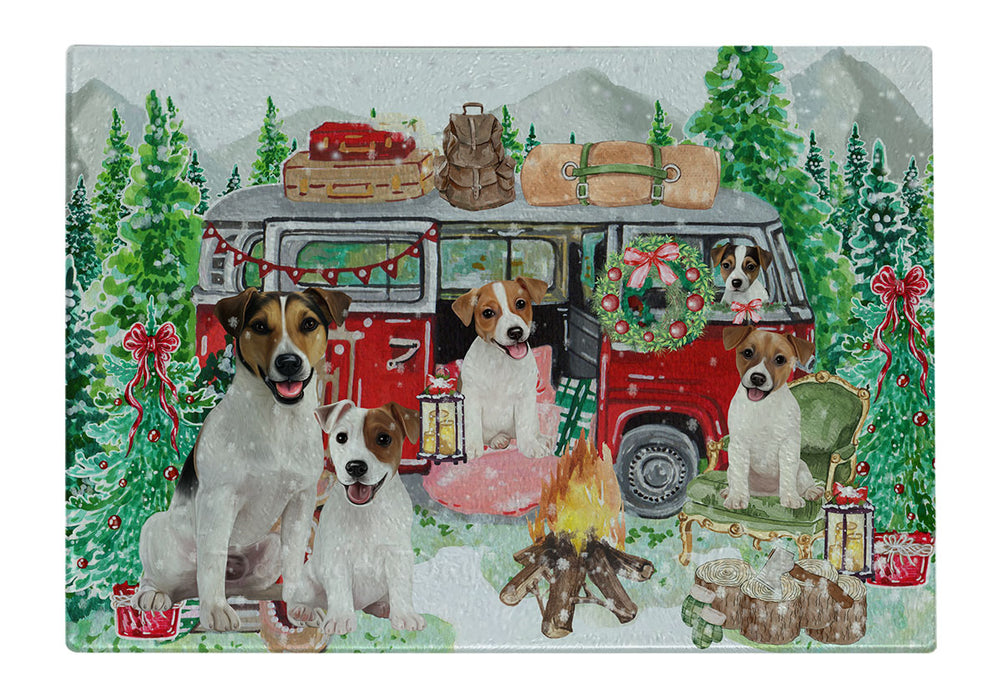 Christmas Time Camping with Jack Russell Dogs Cutting Board - For Kitchen - Scratch & Stain Resistant - Designed To Stay In Place - Easy To Clean By Hand - Perfect for Chopping Meats, Vegetables