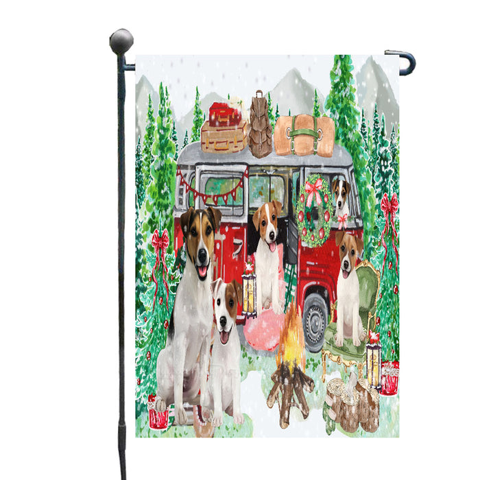 Christmas Time Camping with Jack Russell Dogs Garden Flags- Outdoor Double Sided Garden Yard Porch Lawn Spring Decorative Vertical Home Flags 12 1/2"w x 18"h
