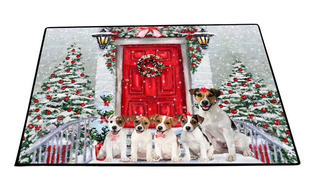 Christmas Holiday Welcome Jack Russell Dogs Floor Mat- Anti-Slip Pet Door Mat Indoor Outdoor Front Rug Mats for Home Outside Entrance Pets Portrait Unique Rug Washable Premium Quality Mat