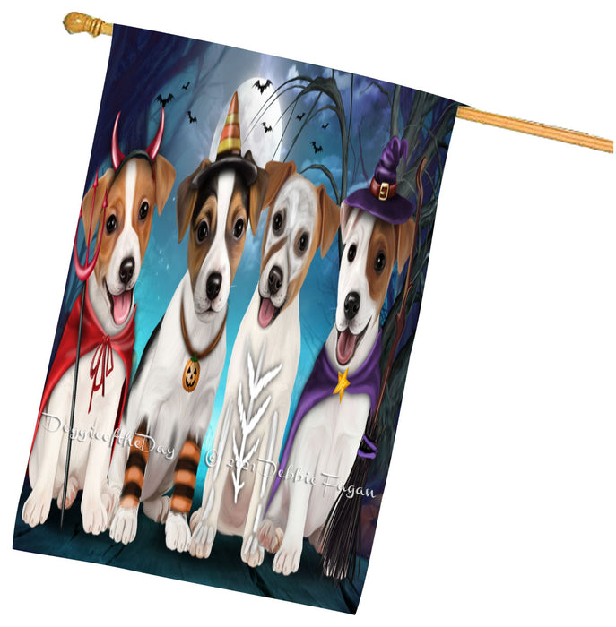 Halloween Trick or Treat Jack Russell Dogs House Flag Outdoor Decorative Double Sided Pet Portrait Weather Resistant Premium Quality Animal Printed Home Decorative Flags 100% Polyester