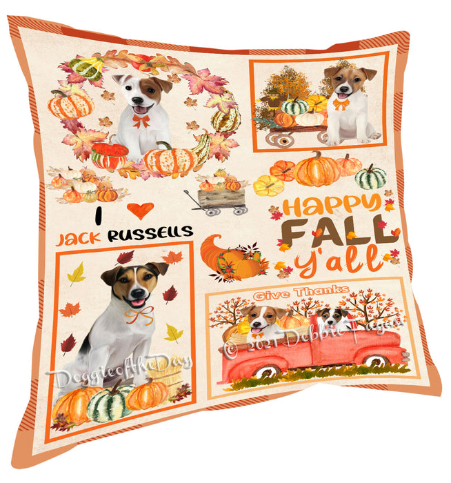 Happy Fall Y'all Pumpkin Jack Russell Dogs Pillow with Top Quality High-Resolution Images - Ultra Soft Pet Pillows for Sleeping - Reversible & Comfort - Ideal Gift for Dog Lover - Cushion for Sofa Couch Bed - 100% Polyester