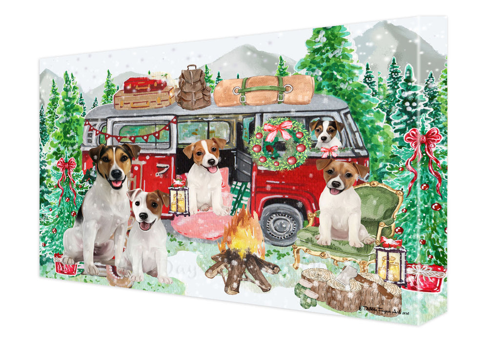Christmas Time Camping with Jack Russell Dogs Canvas Wall Art - Premium Quality Ready to Hang Room Decor Wall Art Canvas - Unique Animal Printed Digital Painting for Decoration